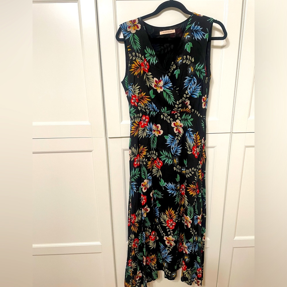 Sz medium black and floral v neck plunge dress from Italy